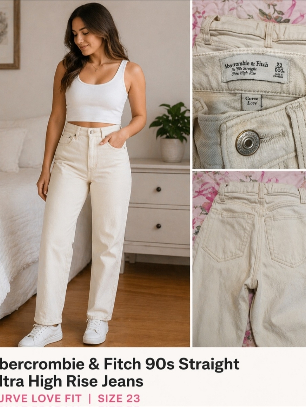 Tik Tok SALE PRICE Abercrombie & Fitch Cream Ultra High Rise 90s Straight Jeans